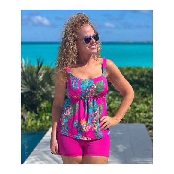 Kim Gravel x Swimsuits for All Tankini & Swim Short Set Pink Floral Size 14 NWT - Picture 1 of 11